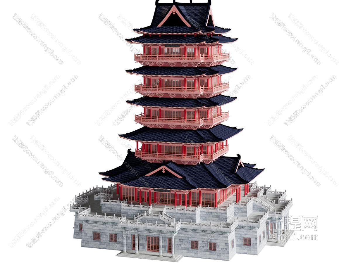 现代古建 四方阁楼 四方塔 五层塔