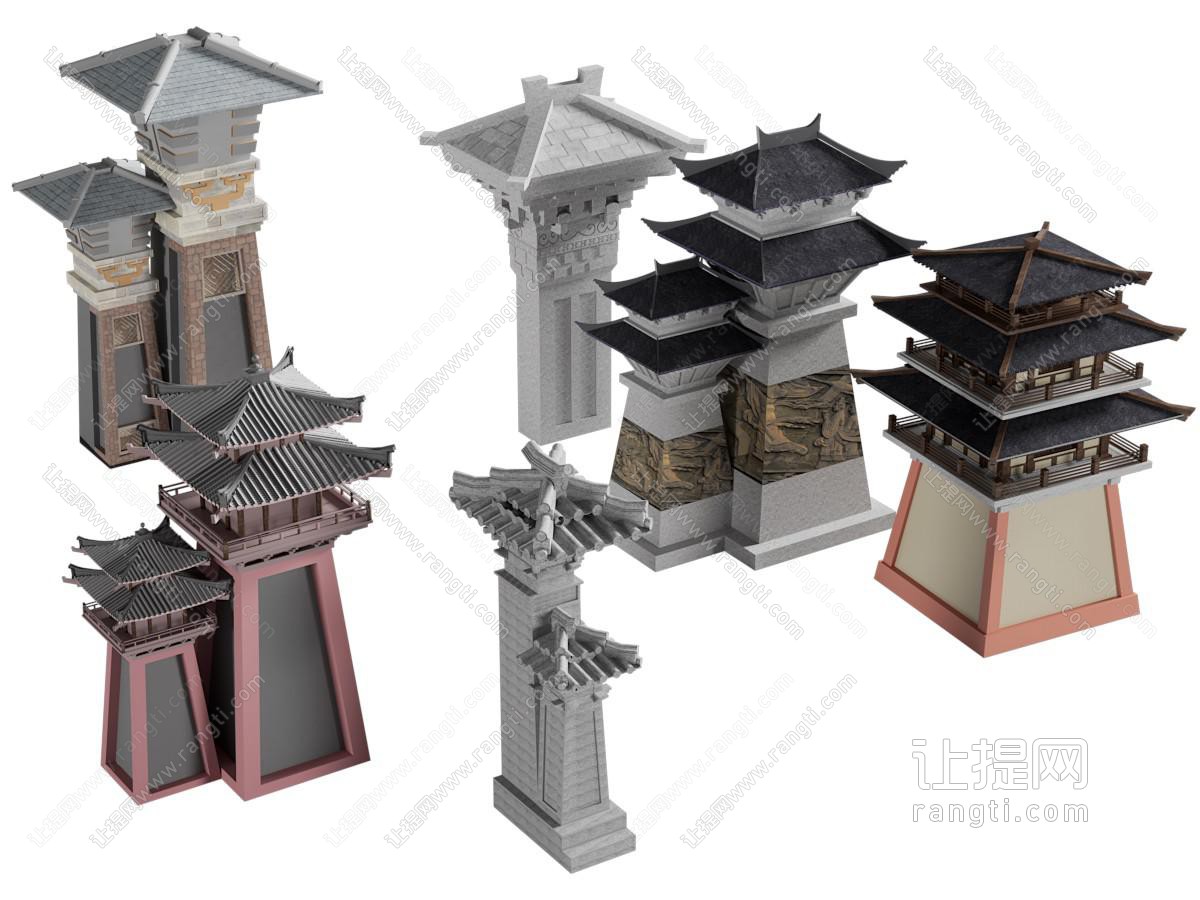 新中式亭子 建筑构件