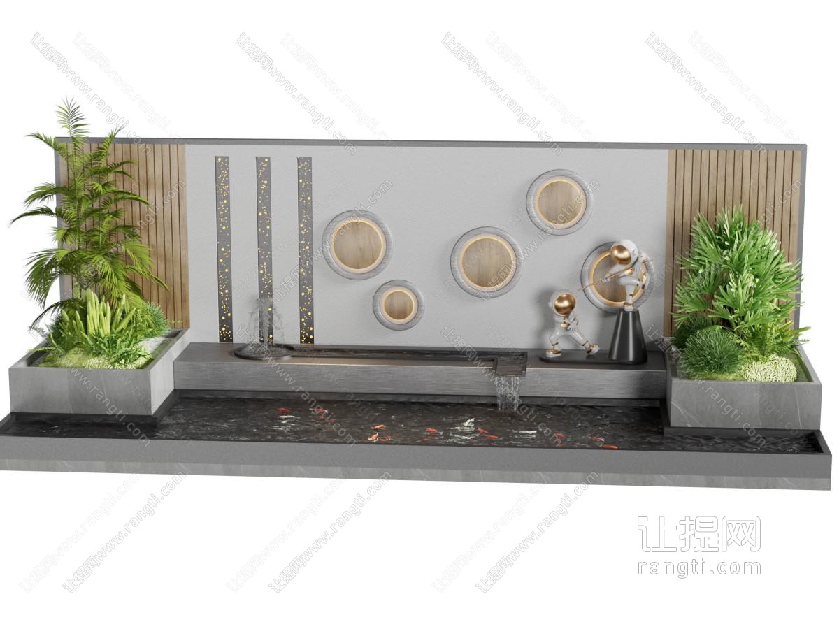 现代庭院水景 花草树木景观园艺小品