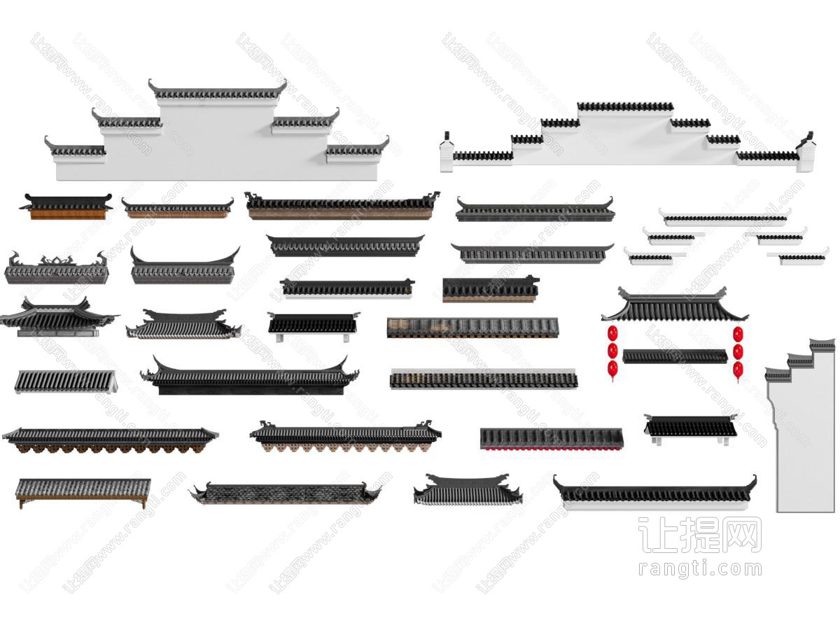 新中式徽派马头墙 景墙 屋檐 建筑构件