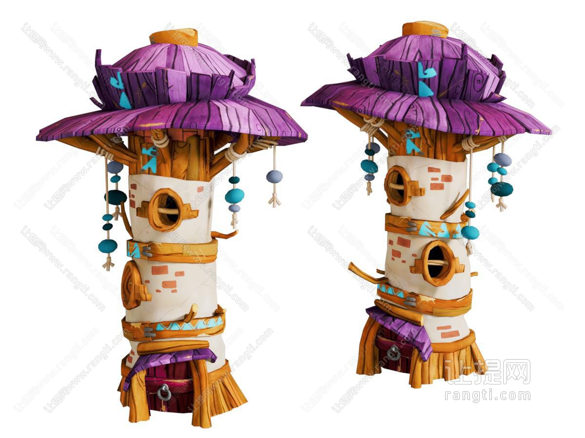 现代卡通塔楼建筑场景文件