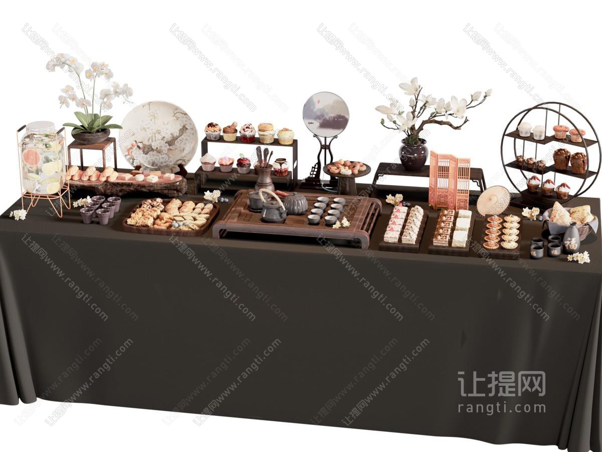 新中式茶歇台 餐桌 糕点 茶饮