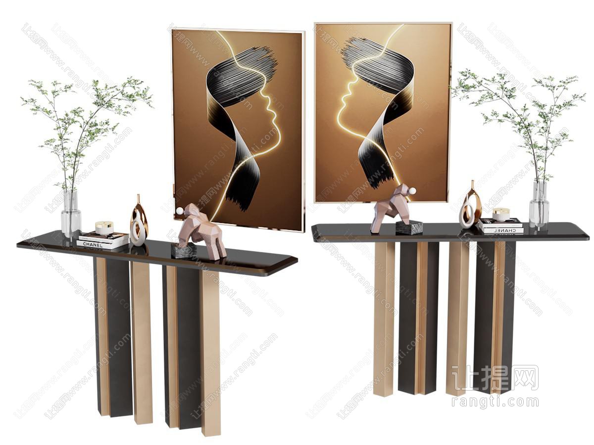 现代端景条案 饰品摆件 花瓶 装饰画