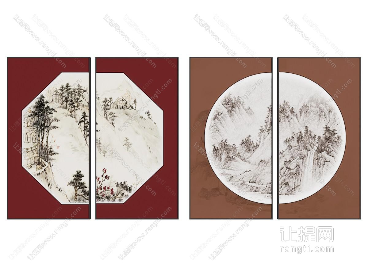 新中式组合挂画 山水画 装饰画