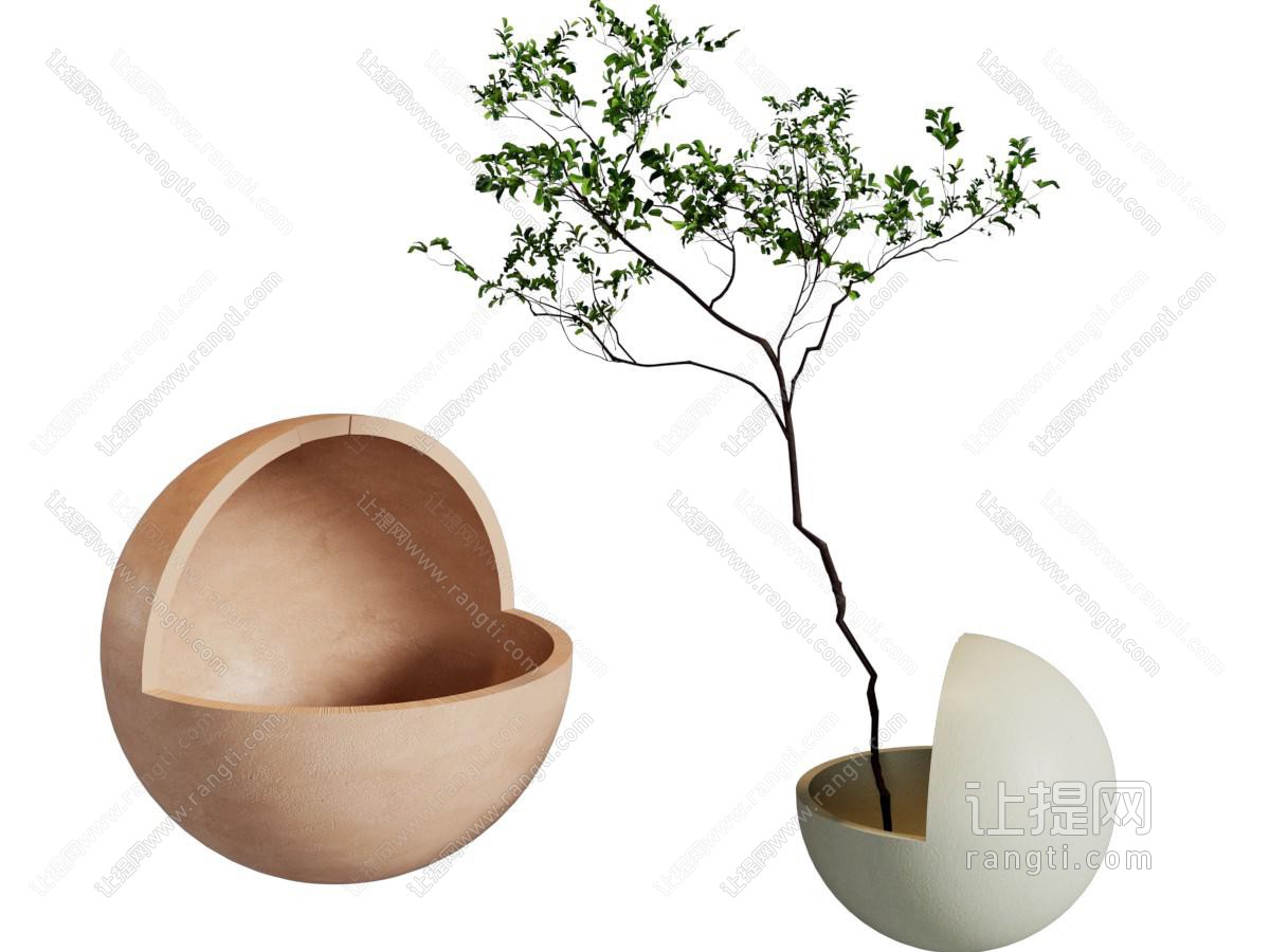 现代盆景盆栽植物 陶瓷器皿 美陈