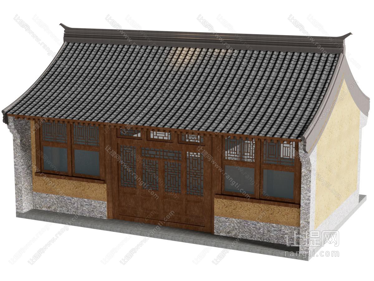 中式古建院落人字坡顶