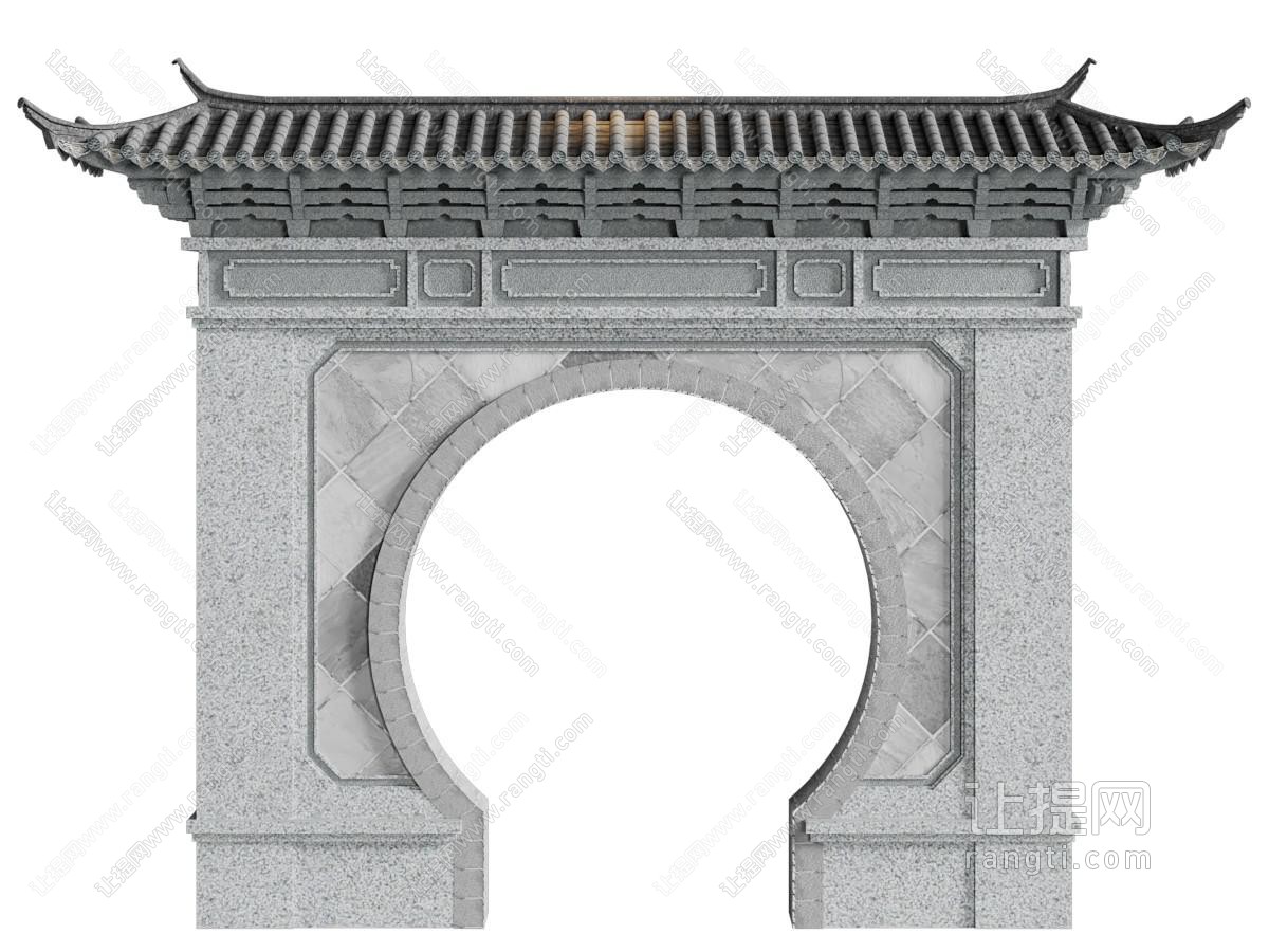 新中式古建 大门 月亮门 景墙