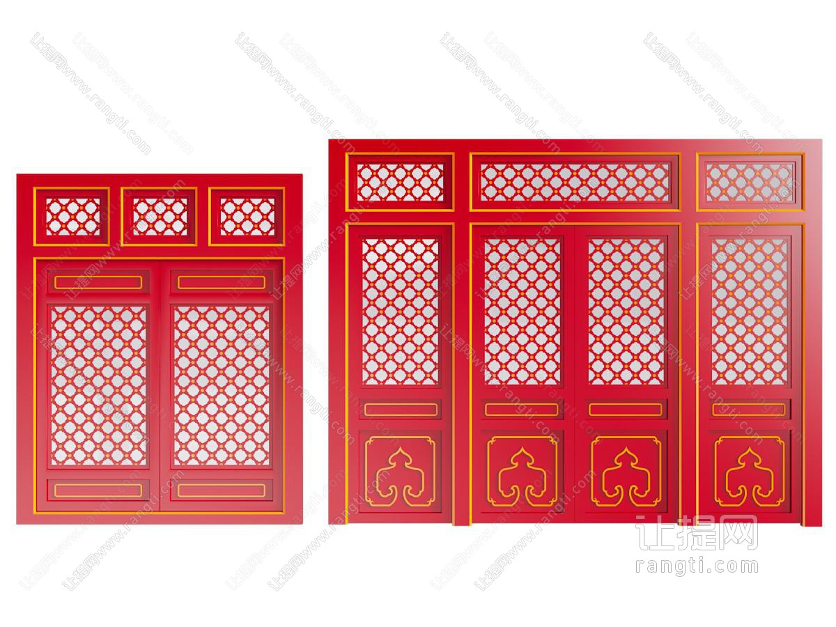中式双开门 镂花窗 窗格 花格