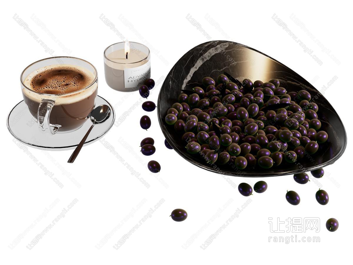 现代摆件组合 杯子 蜡烛 果盘