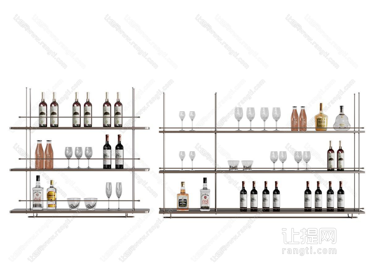 现代酒架 酒瓶酒杯