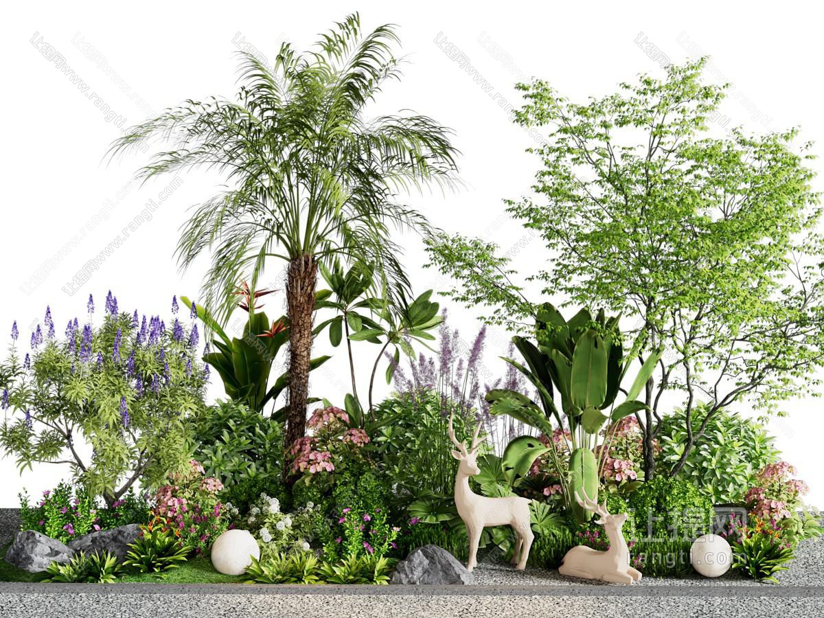 花草植物 灌木 小鹿雕塑园艺小品