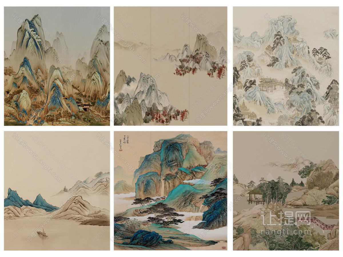 新中式水墨画 山水壁画