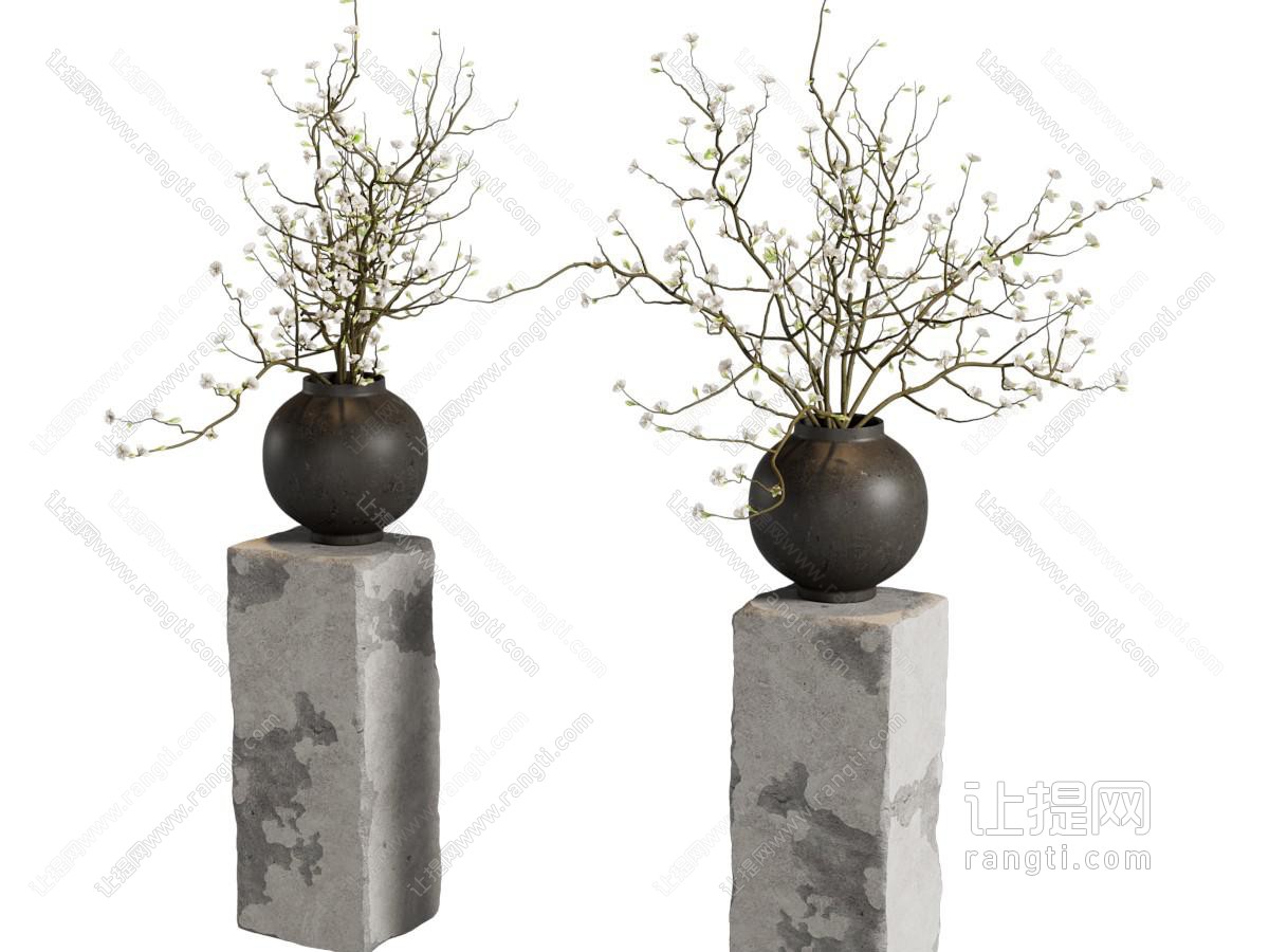 中式花瓶 花艺 枯木 陶罐