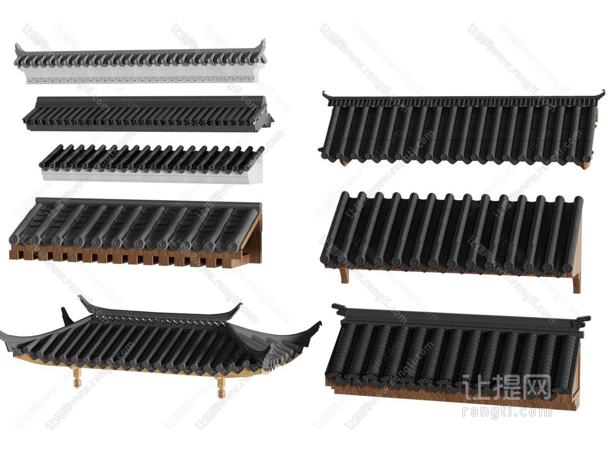 新中式屋檐 瓦片 建筑构件