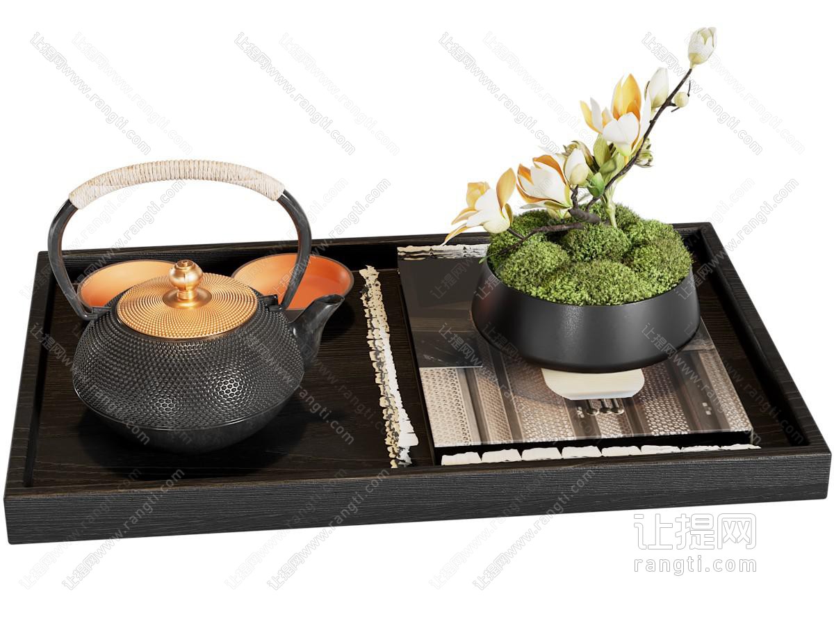 新中式茶具 茶壶 茶杯 植物