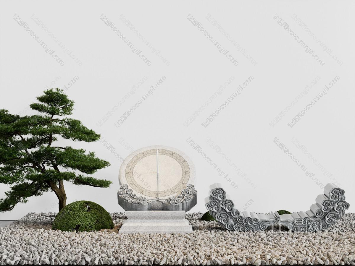 现代松树 石子 景观园艺小品