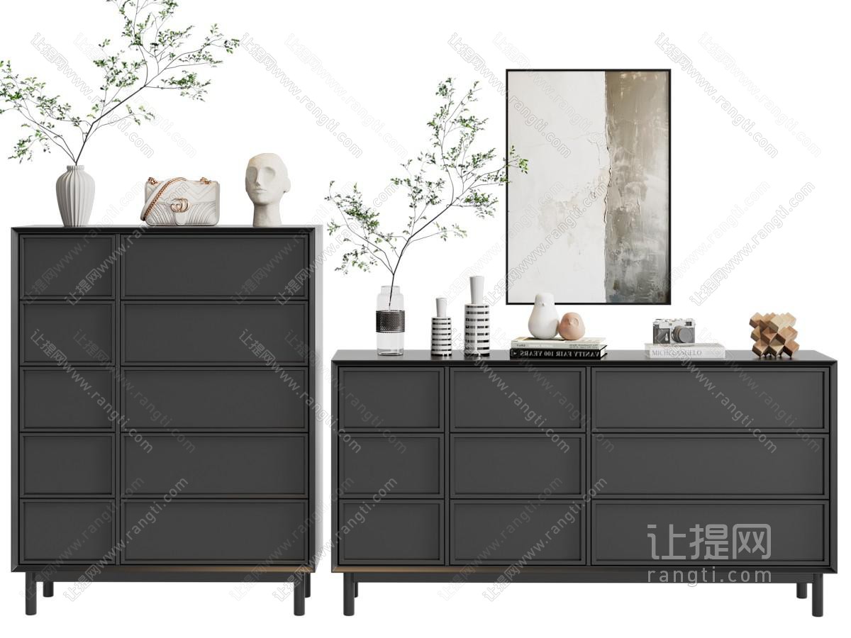 现代黑色柜子 斗柜 玄关柜