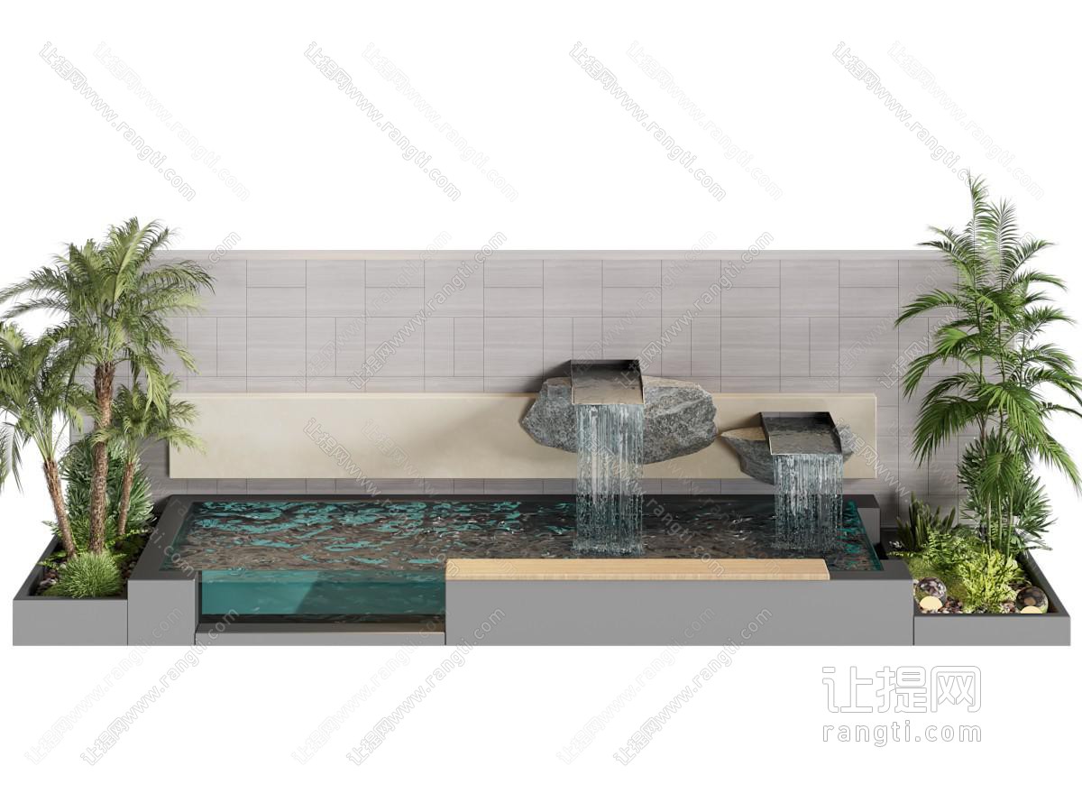 现代庭院水景 树木景观园艺小品