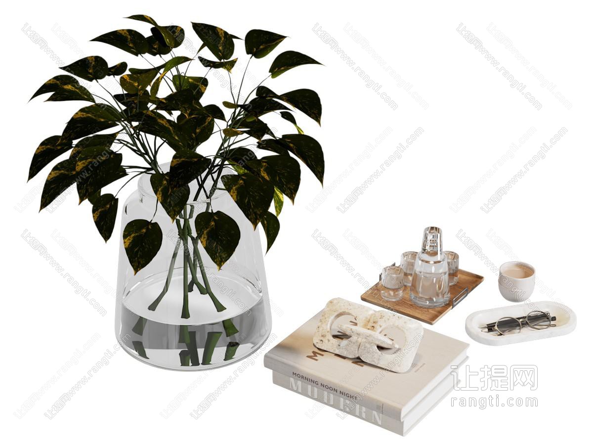 现代花瓶 桌面摆件 植物摆件 绿植