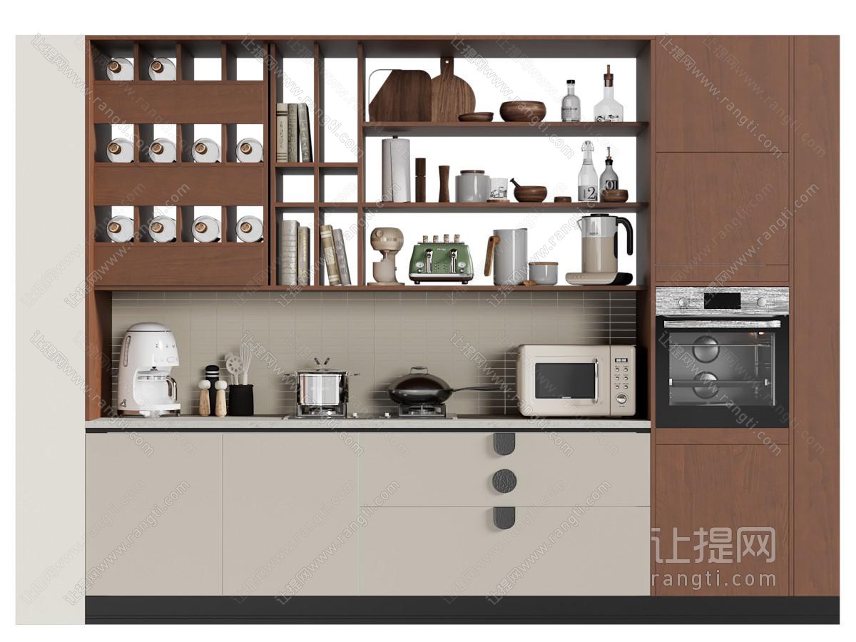 现代中古开放式厨房橱柜