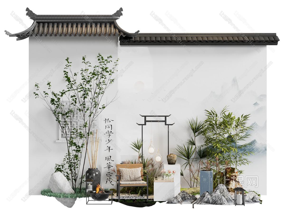 新中式徽派马头墙 景墙 园艺小品