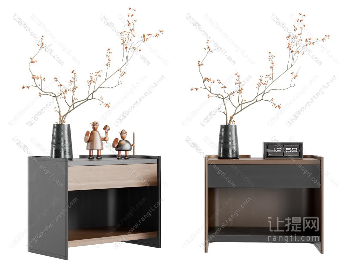 侘寂风中古床头柜