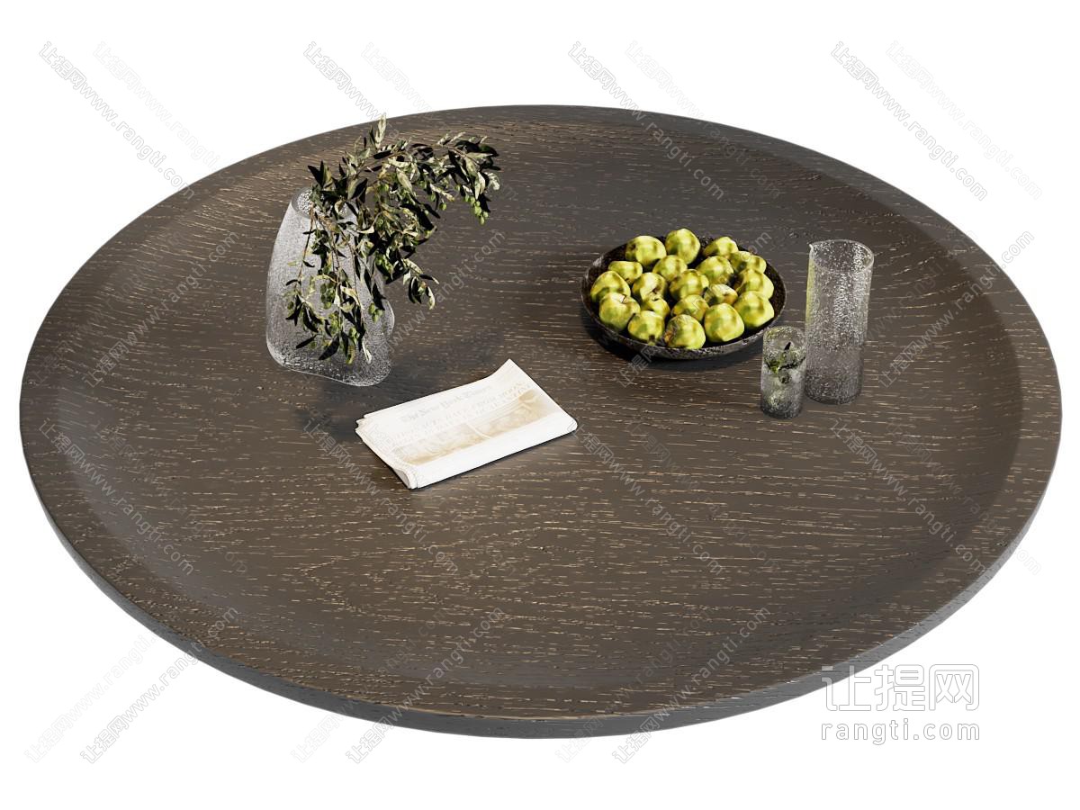 现代圆实木茶几