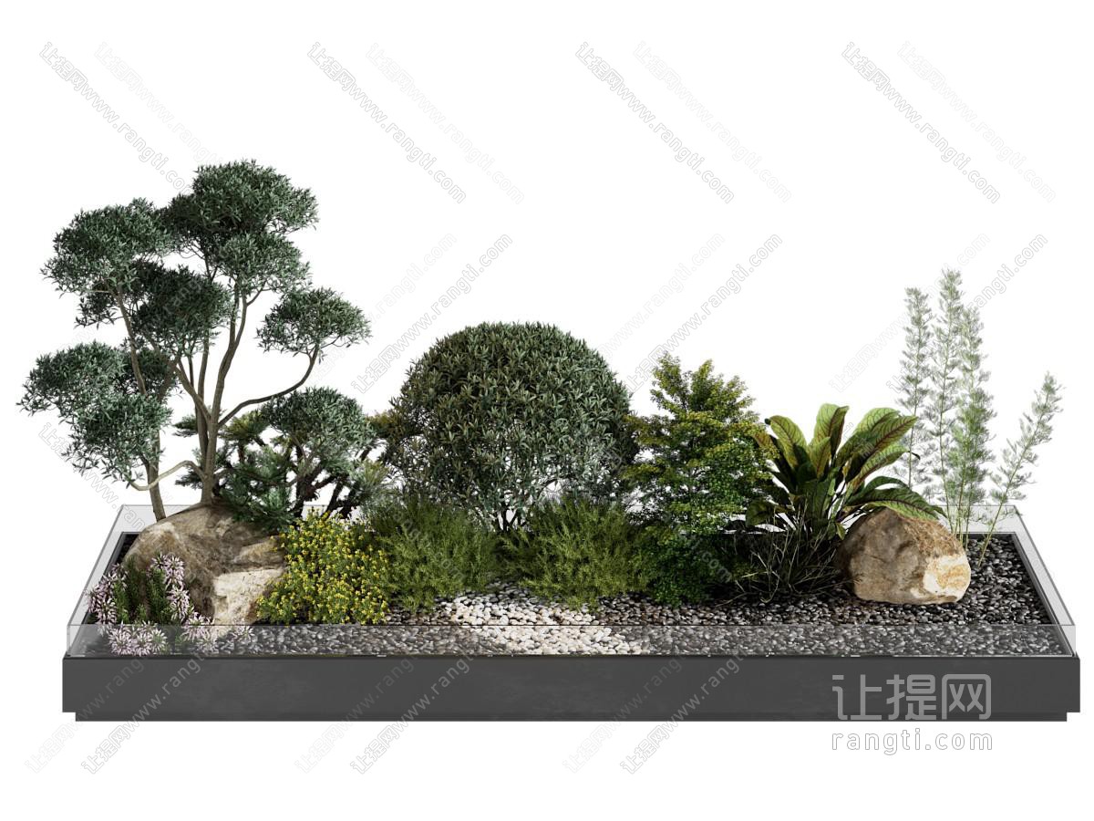 现代花坛 树木石头景观园艺小品