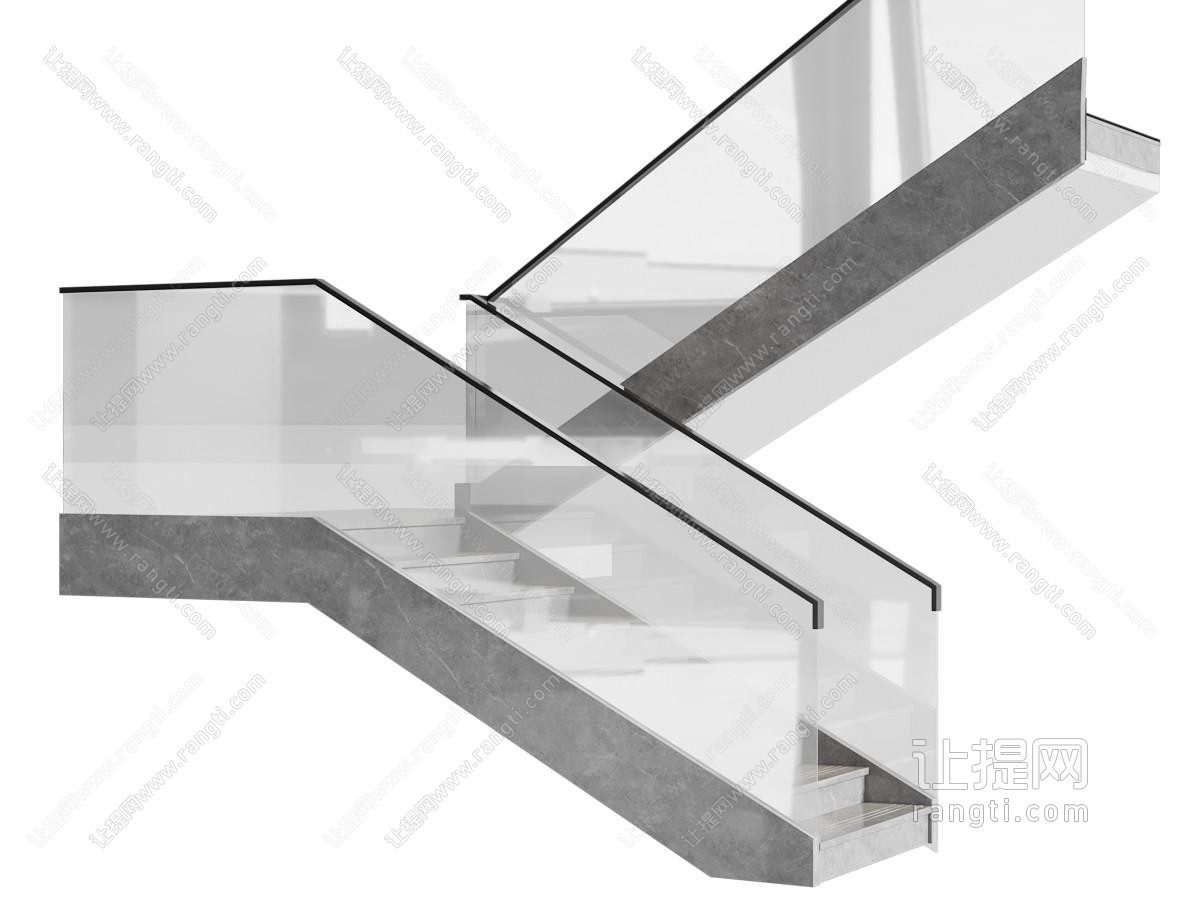 现代简约楼梯 玻璃扶手楼梯 玻璃栏杆 转角楼梯 不锈钢