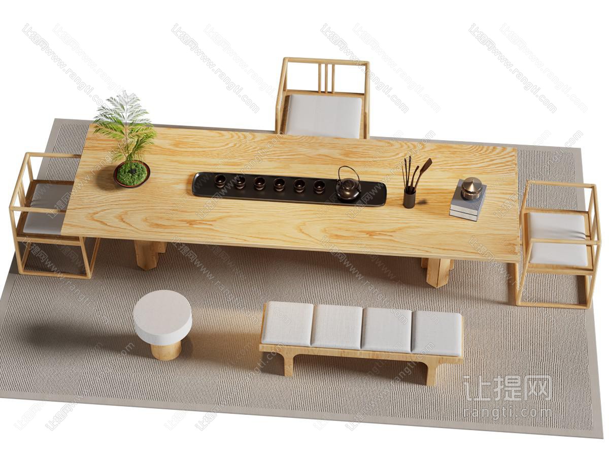 新中式原木茶桌椅组合