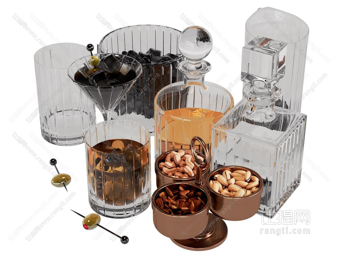 现代酒具组合 酒瓶酒杯