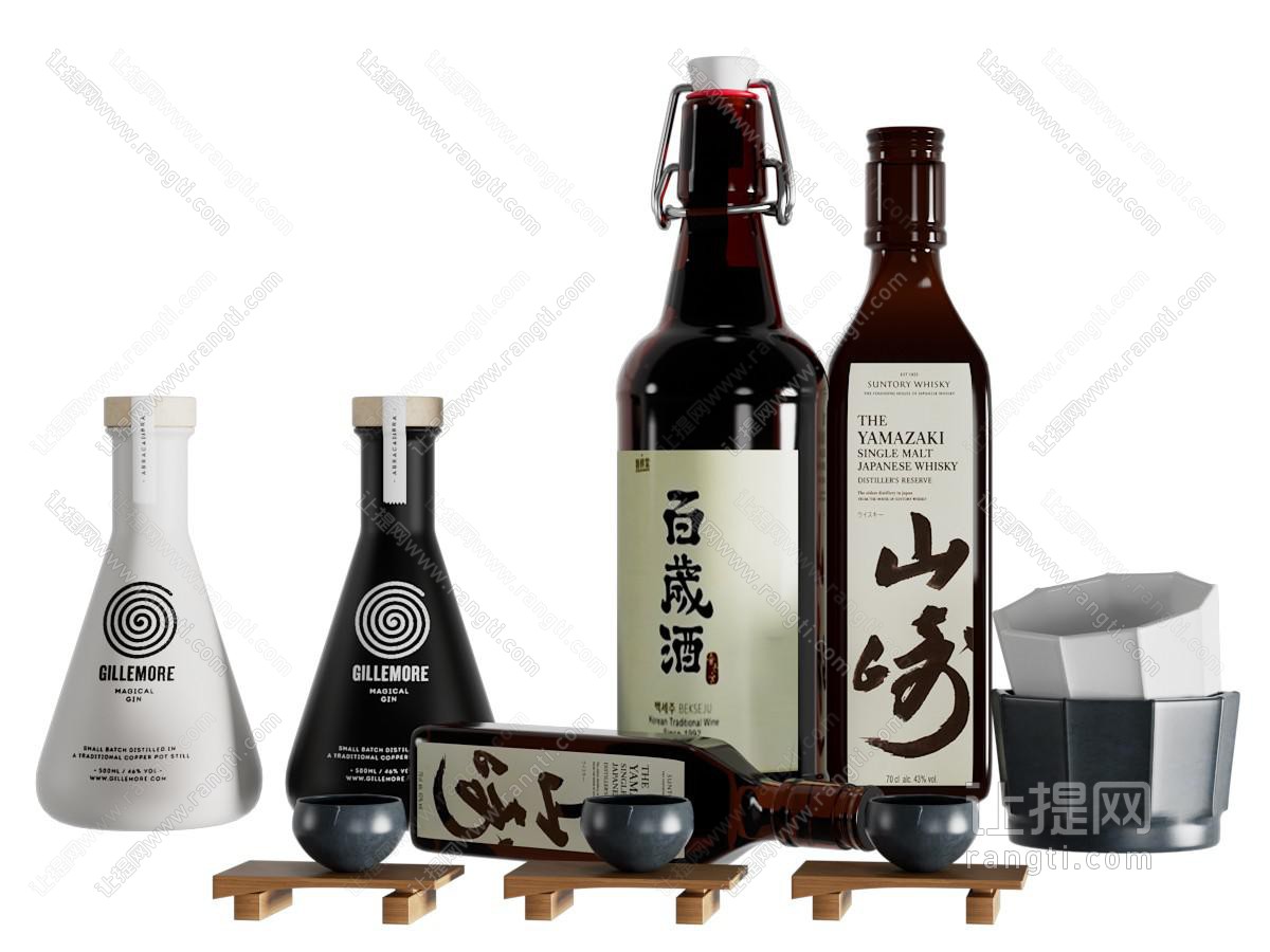 现代酒瓶酒杯
