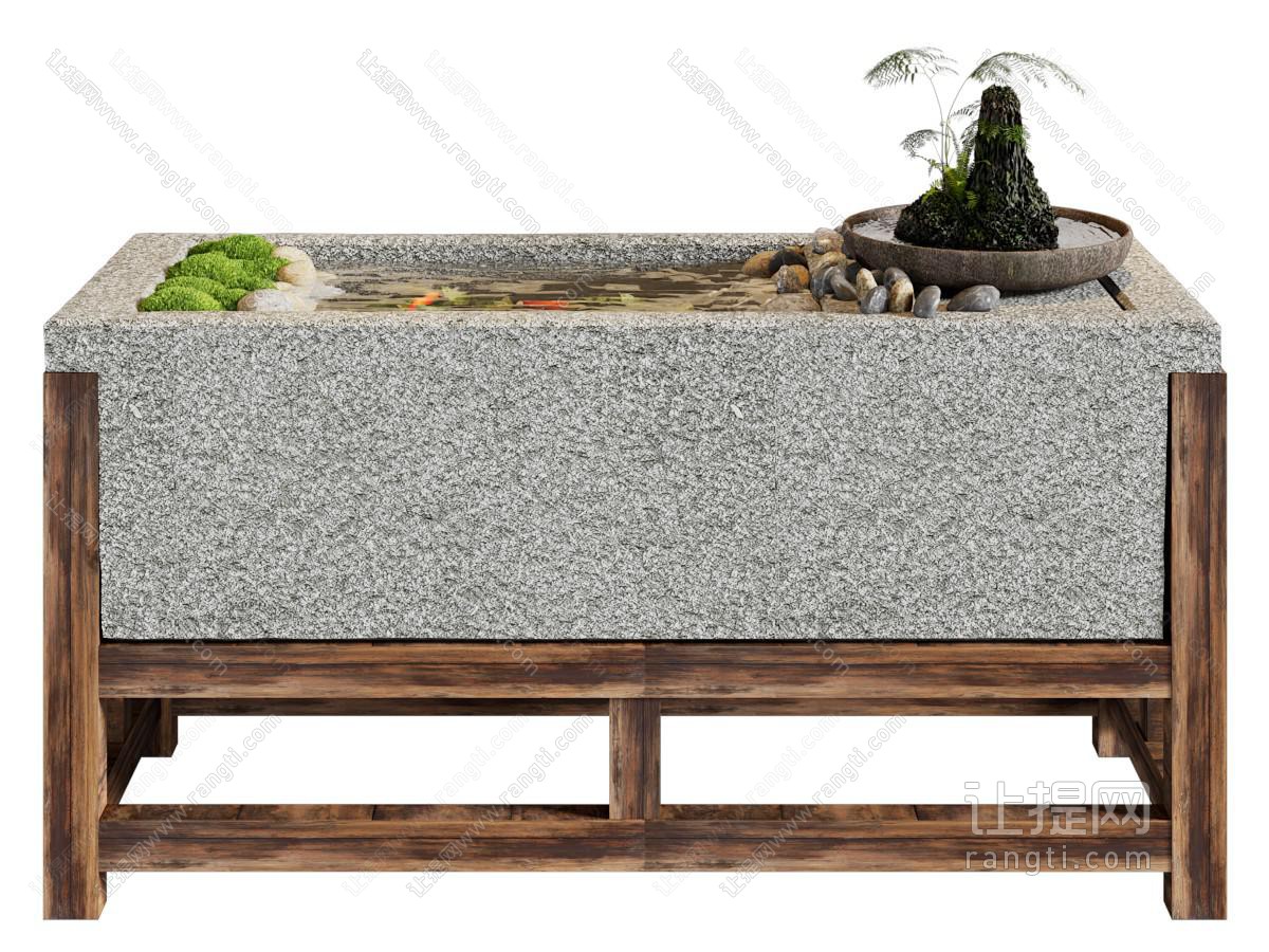 新中式水池 鱼池 水景 盆景盆栽