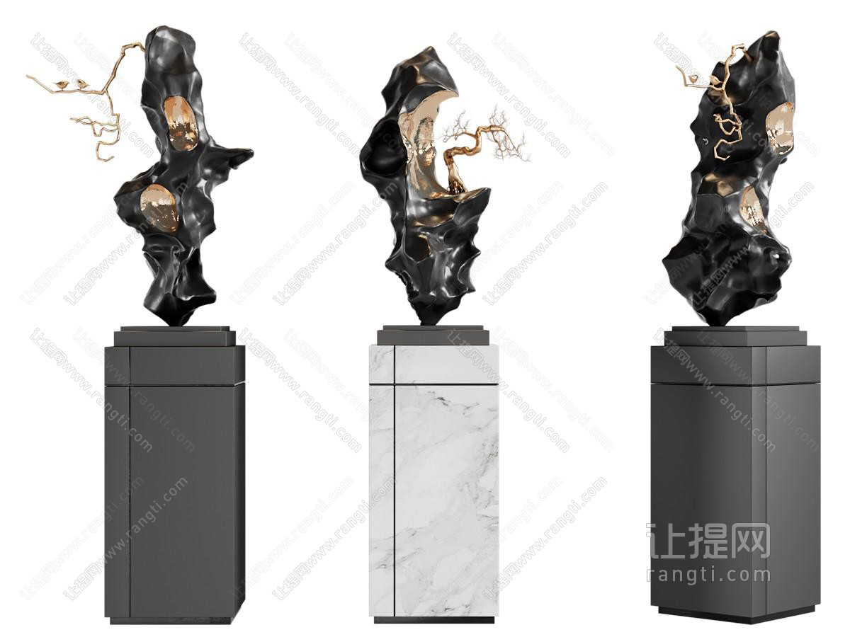新中式假山松树盆景盆栽摆件组合