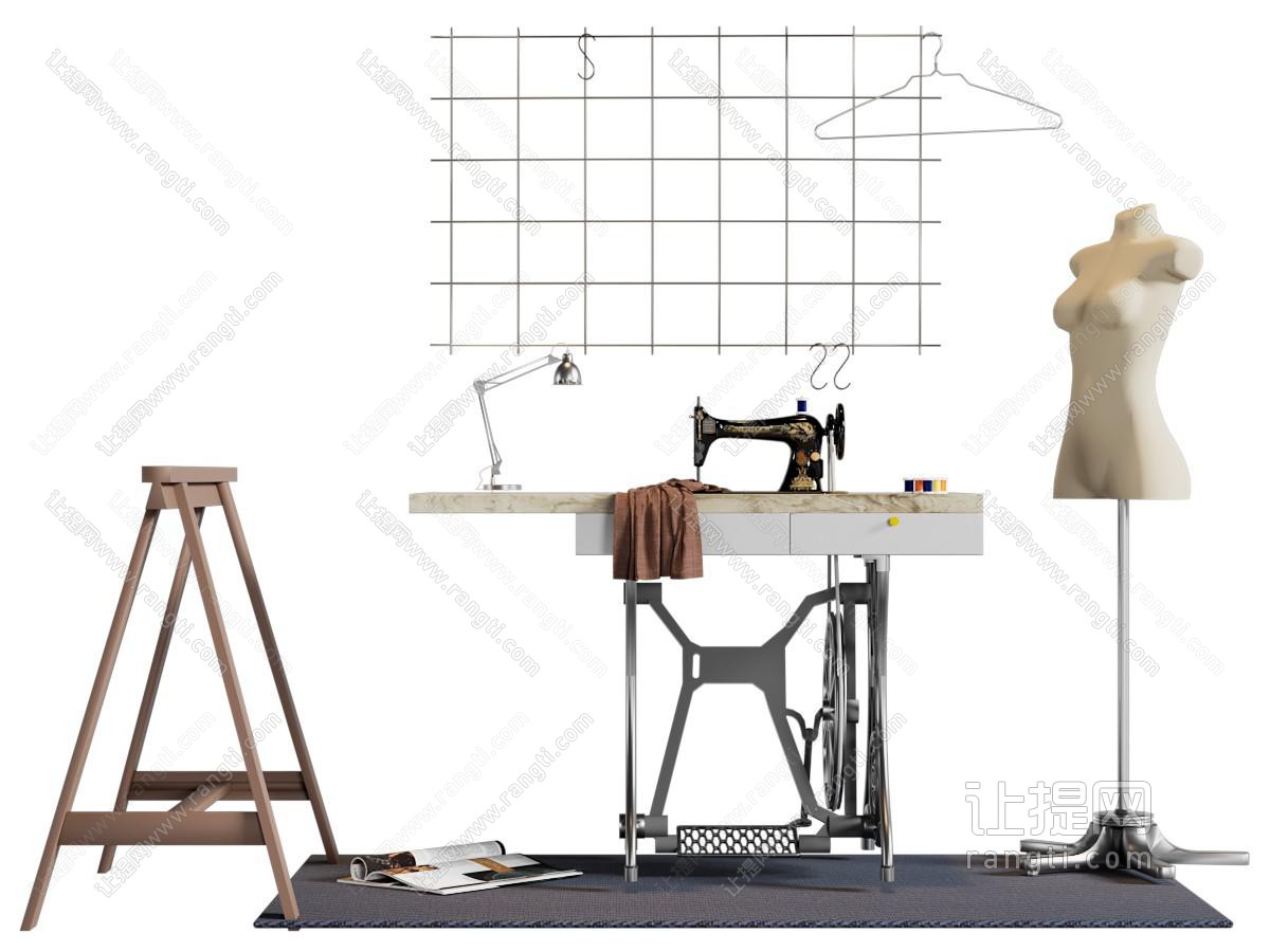 现代服装工作室 工作台与缝纫机