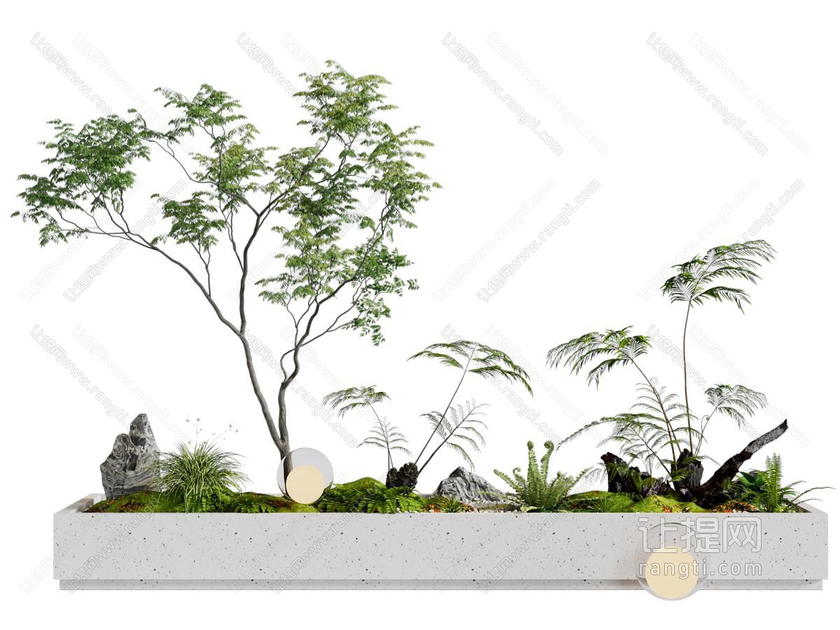 现代户外花坛 假山 树木 氛围灯景观园艺小品