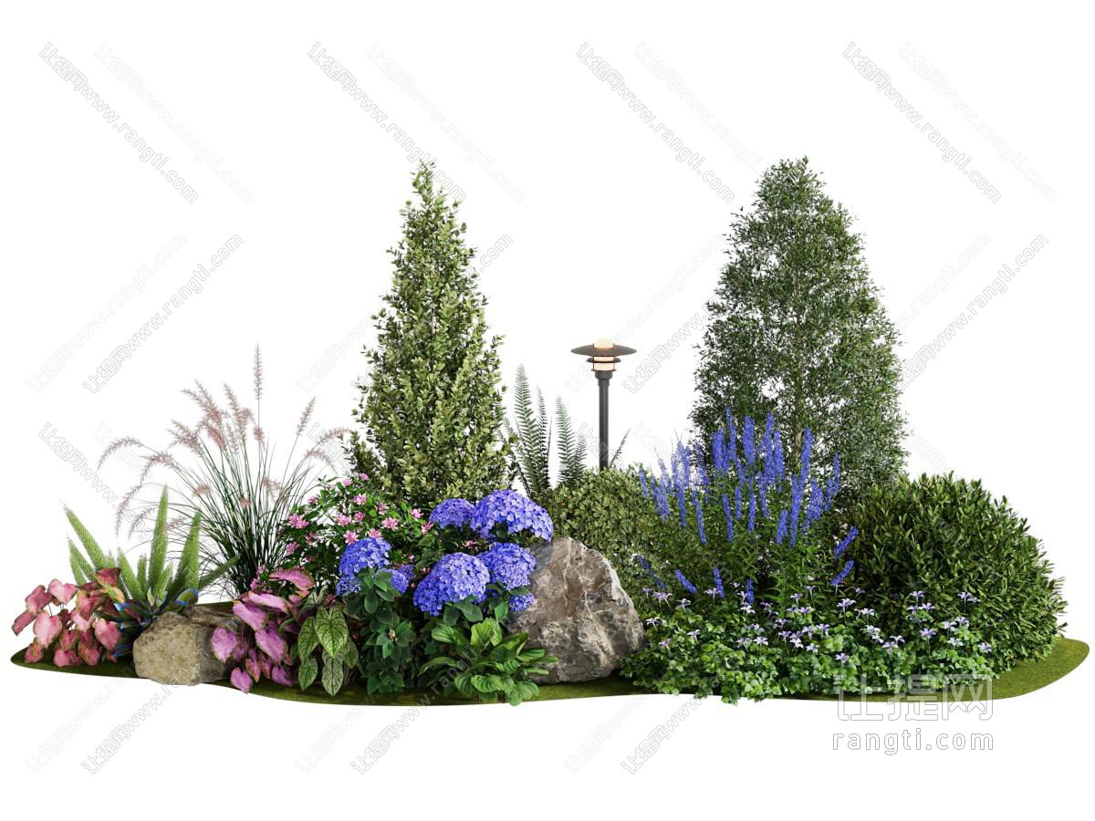 现代花卉 花草 石头 灌木景观园艺小品