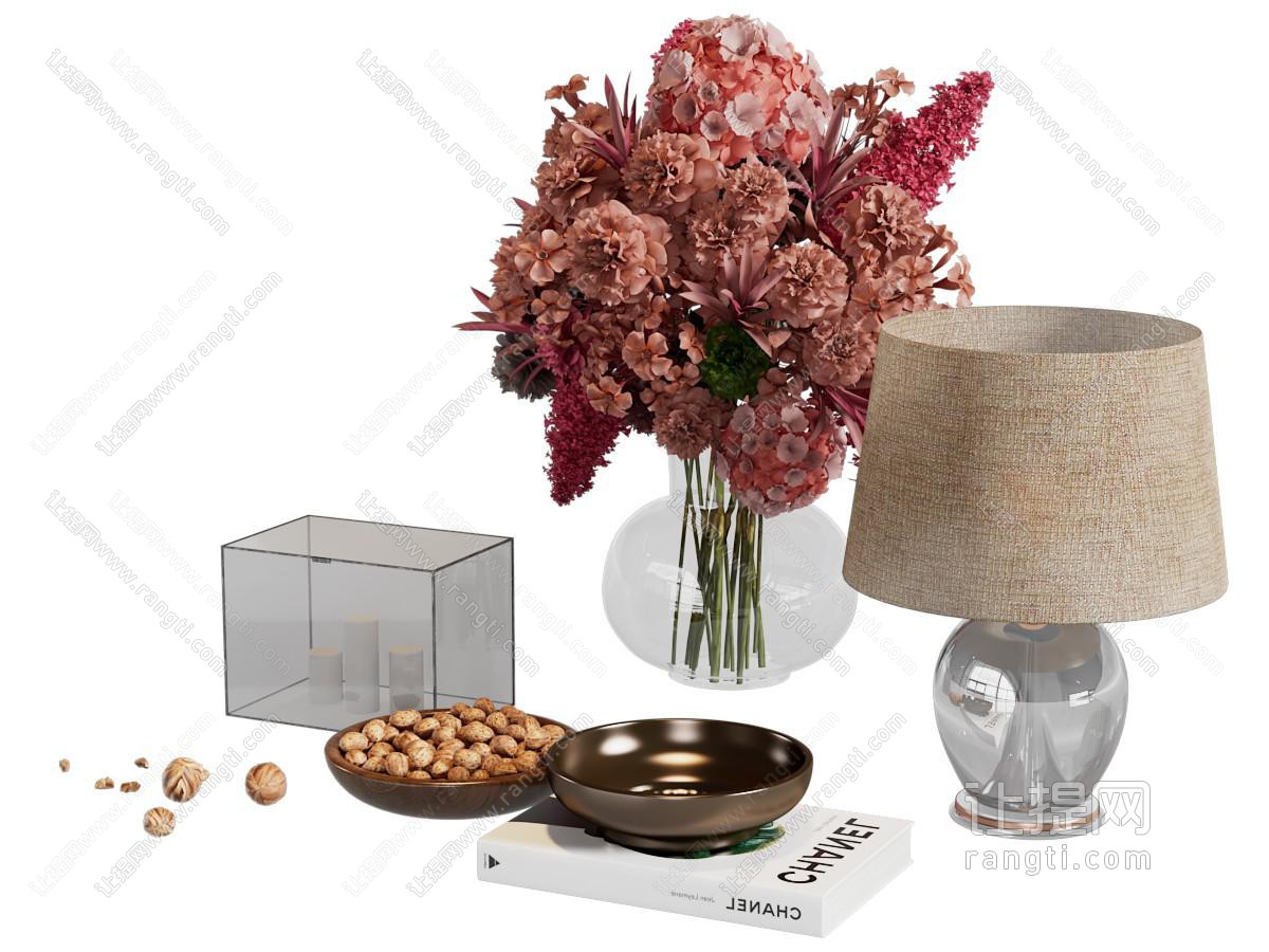 现代台灯 玻璃花瓶花卉 摆件组合