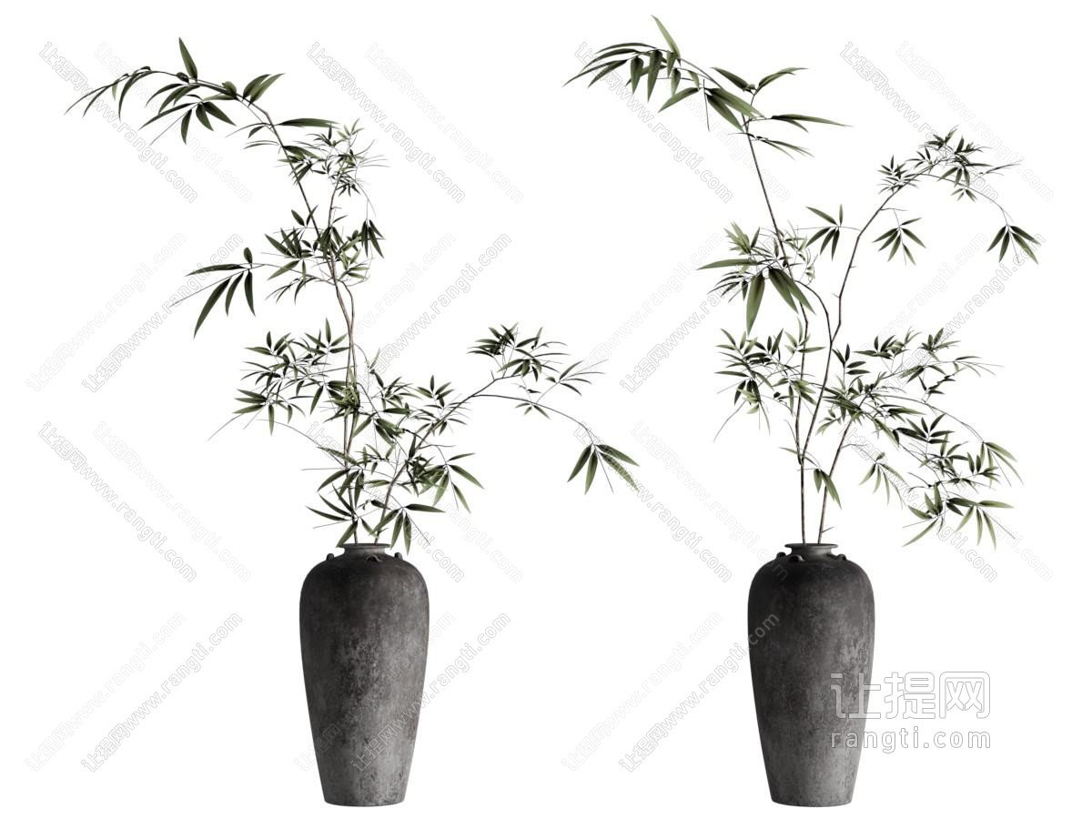 侘寂风陶艺花瓶竹子