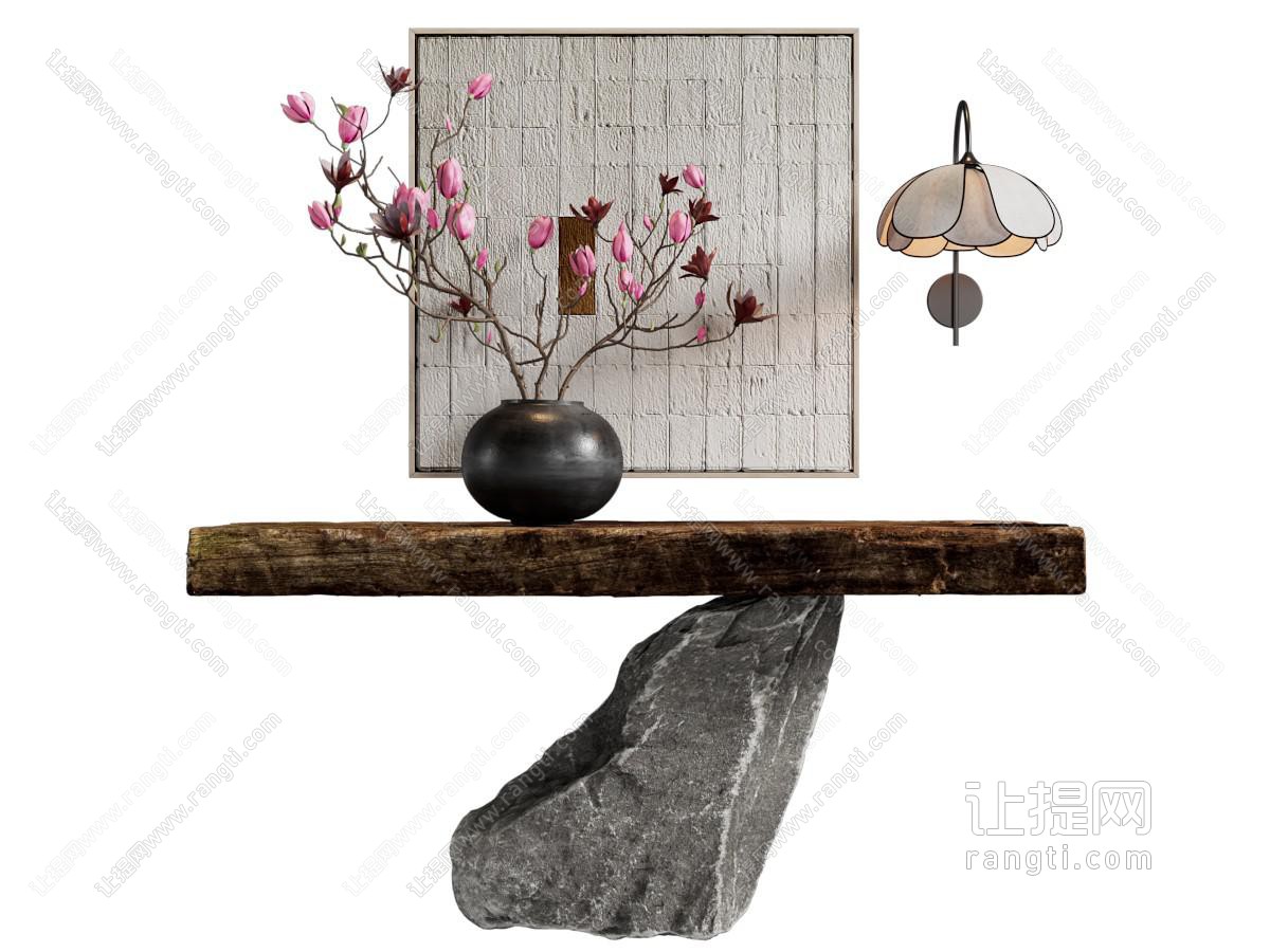 侘寂风端景台 挂画 摆件组合