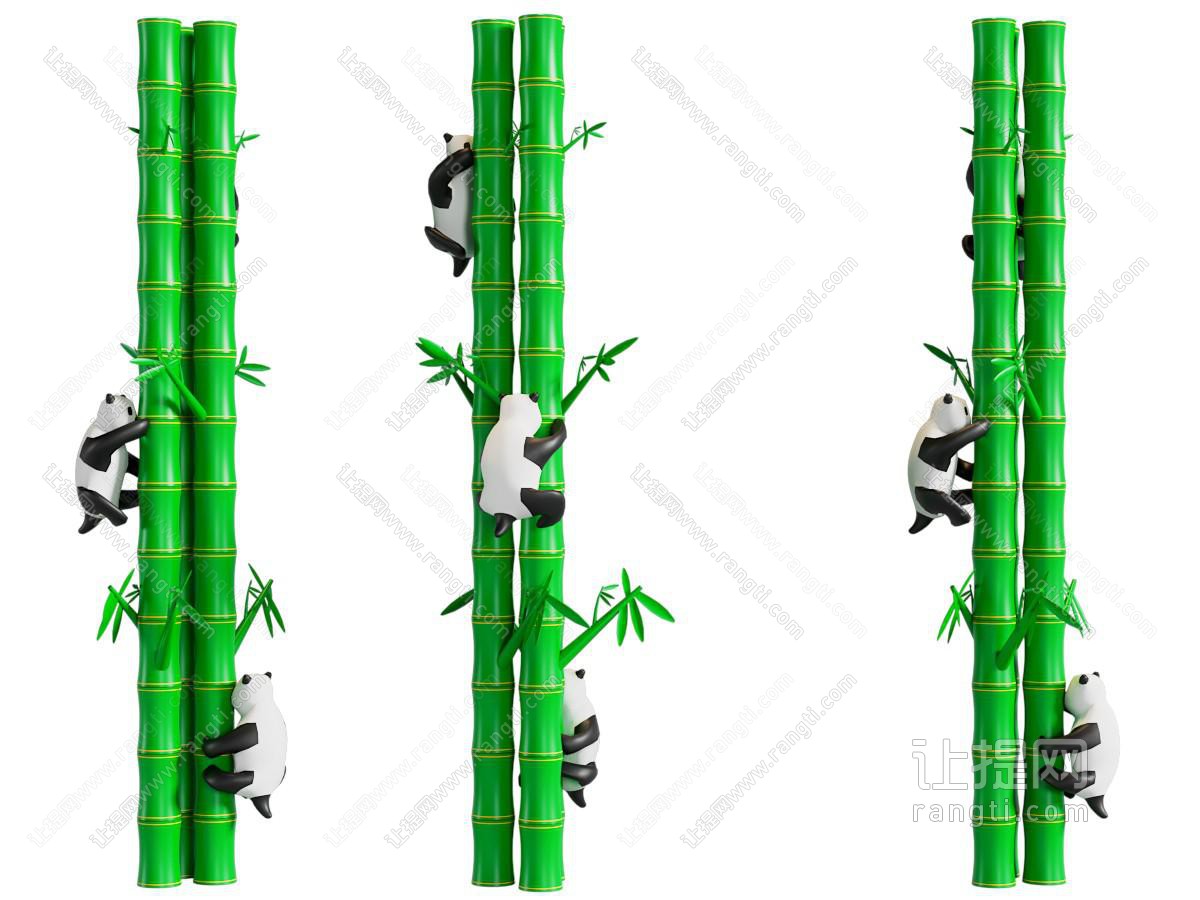 现代熊猫竹子雕塑雕刻 摆件组合