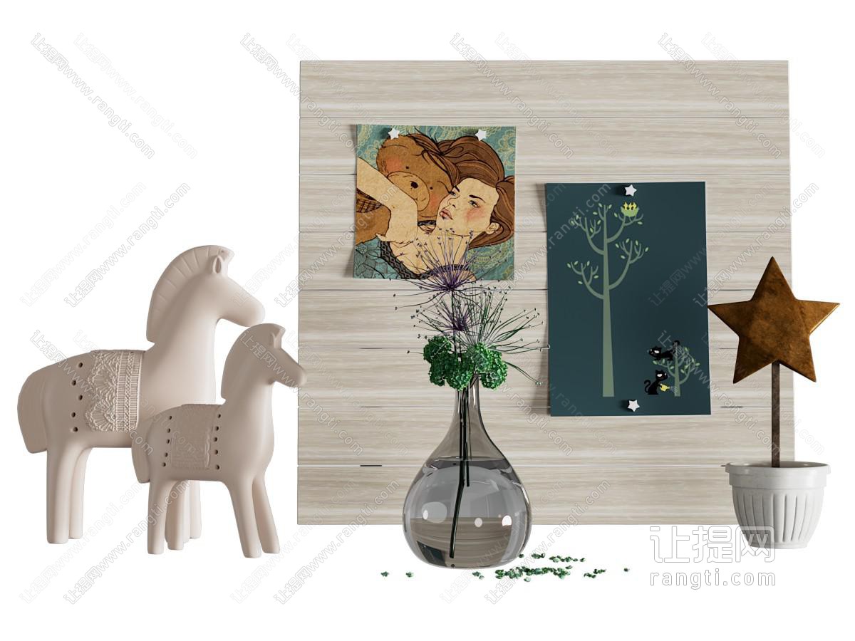现代饰品 花瓶花卉 装饰画摆件组合