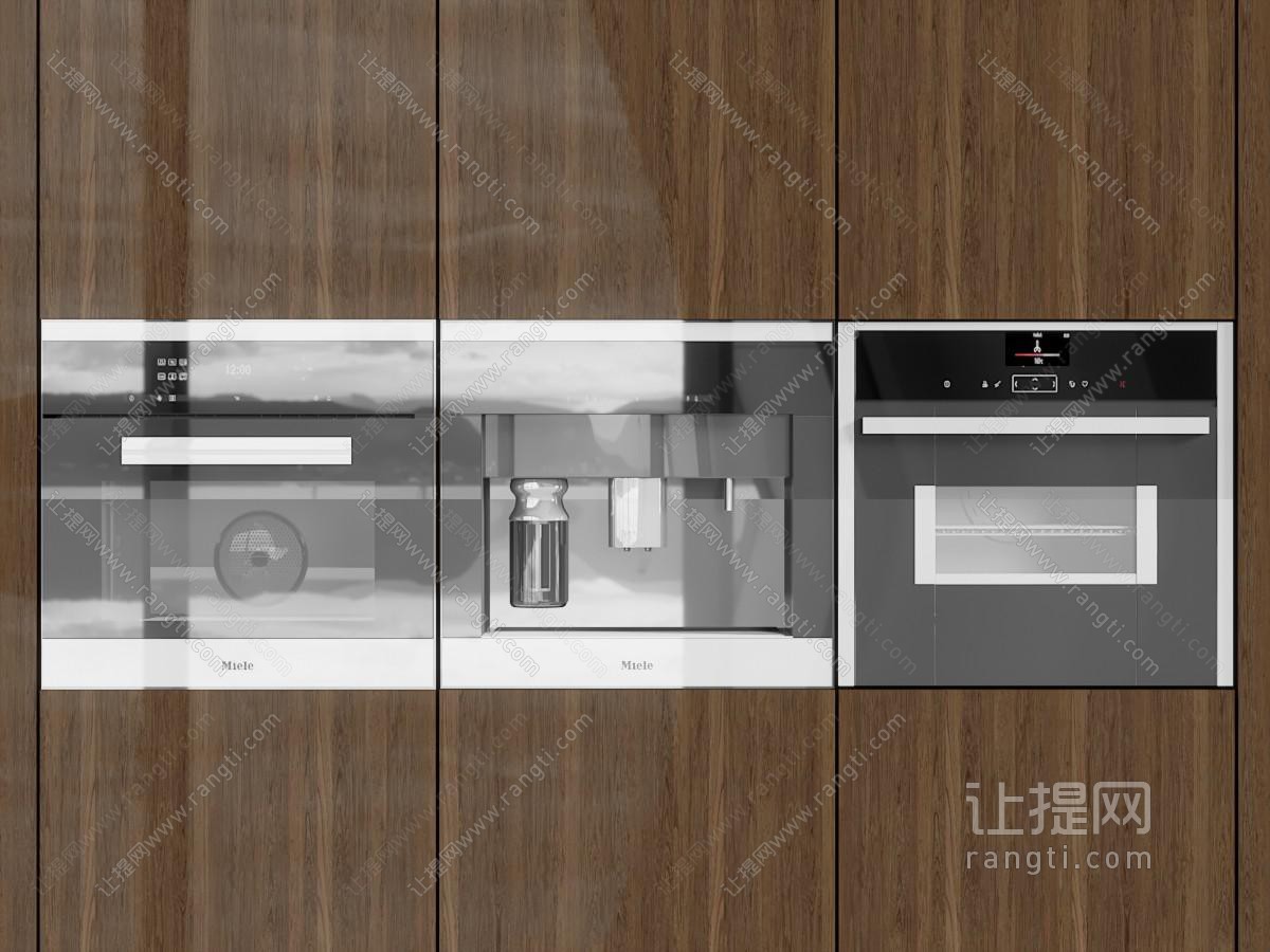 现代嵌入柜体的咖啡机 微波炉 厨房电器