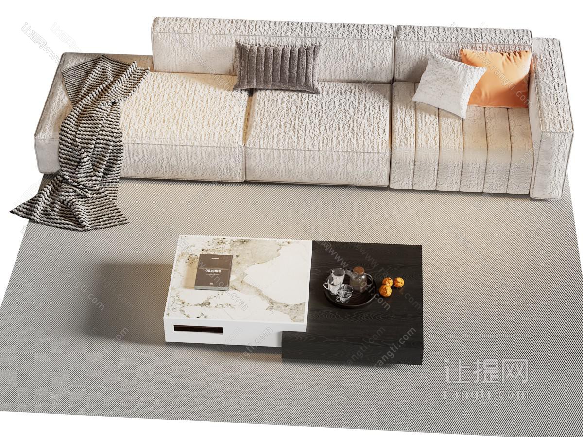现代方形大理石茶几 组合沙发