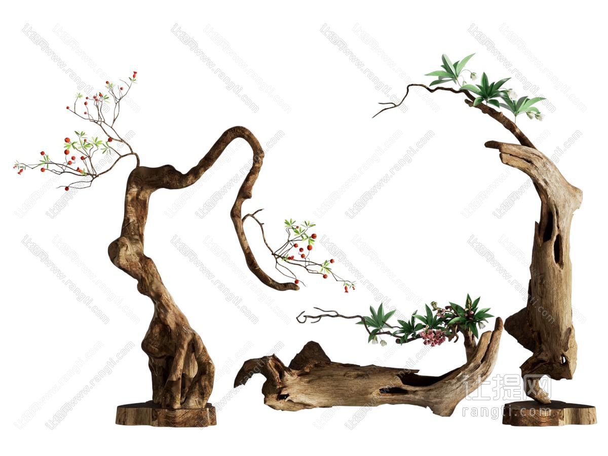 枯木绿植小品 景观小品