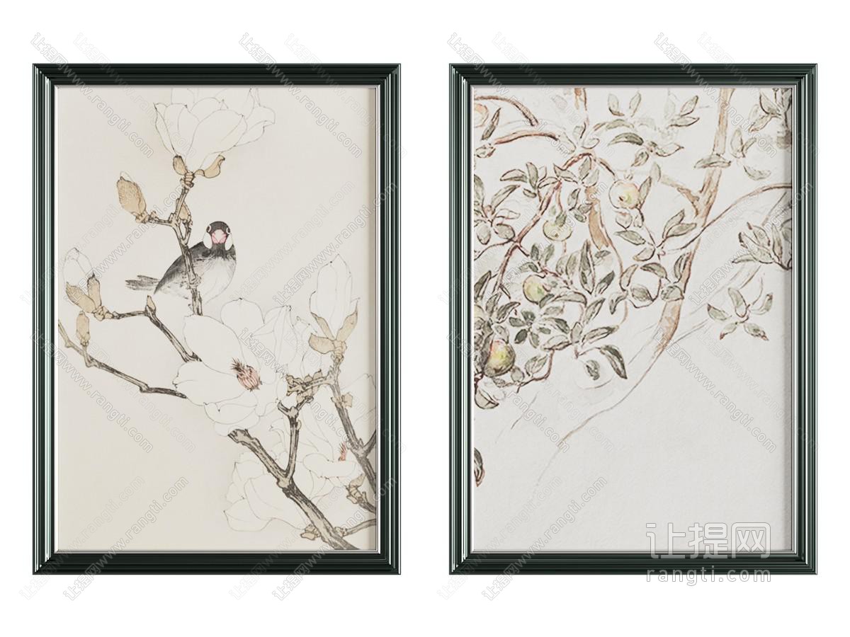 中古风花鸟画 艺术画 装饰挂画