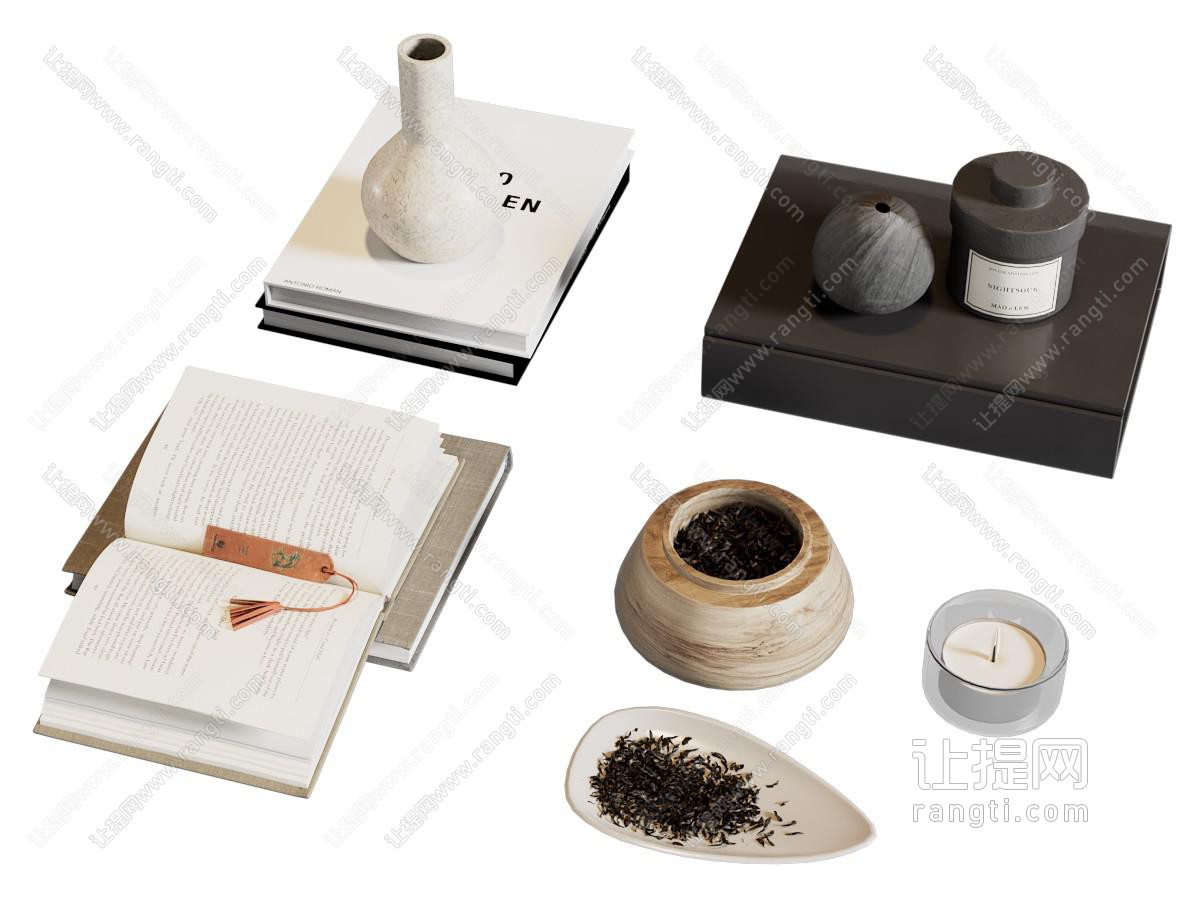 现代装饰品 桌面摆件 书籍 茶叶