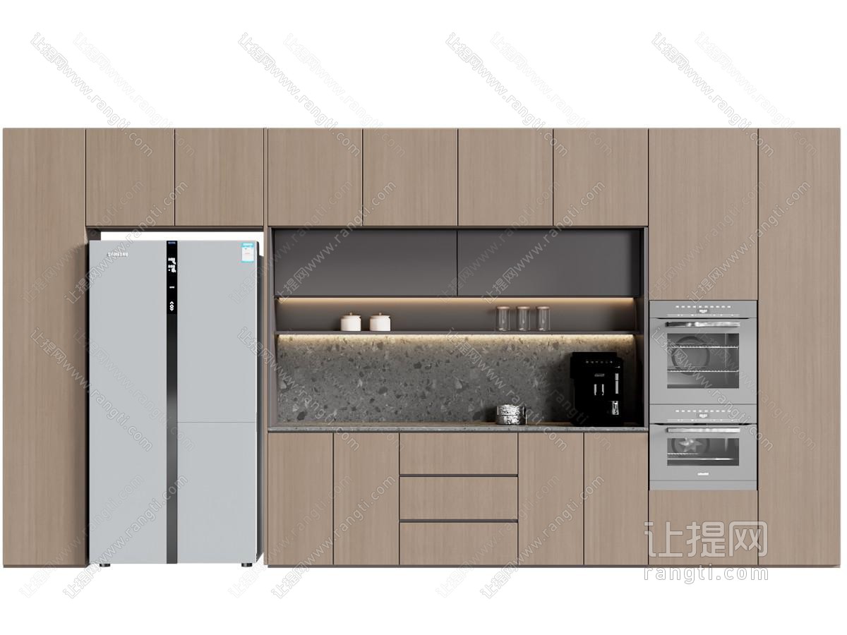 现代中古风餐边柜 冰箱 烤箱
