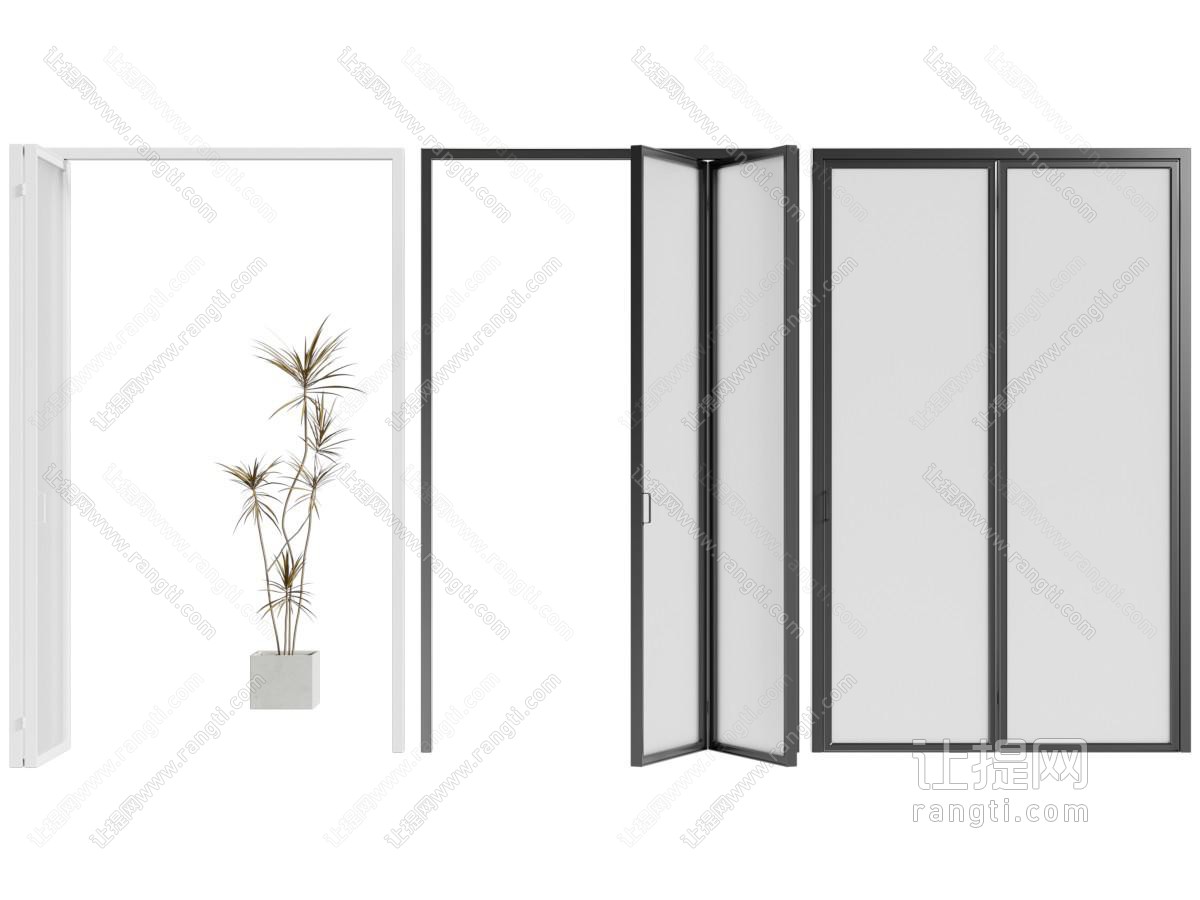 现代磨砂玻璃折叠门