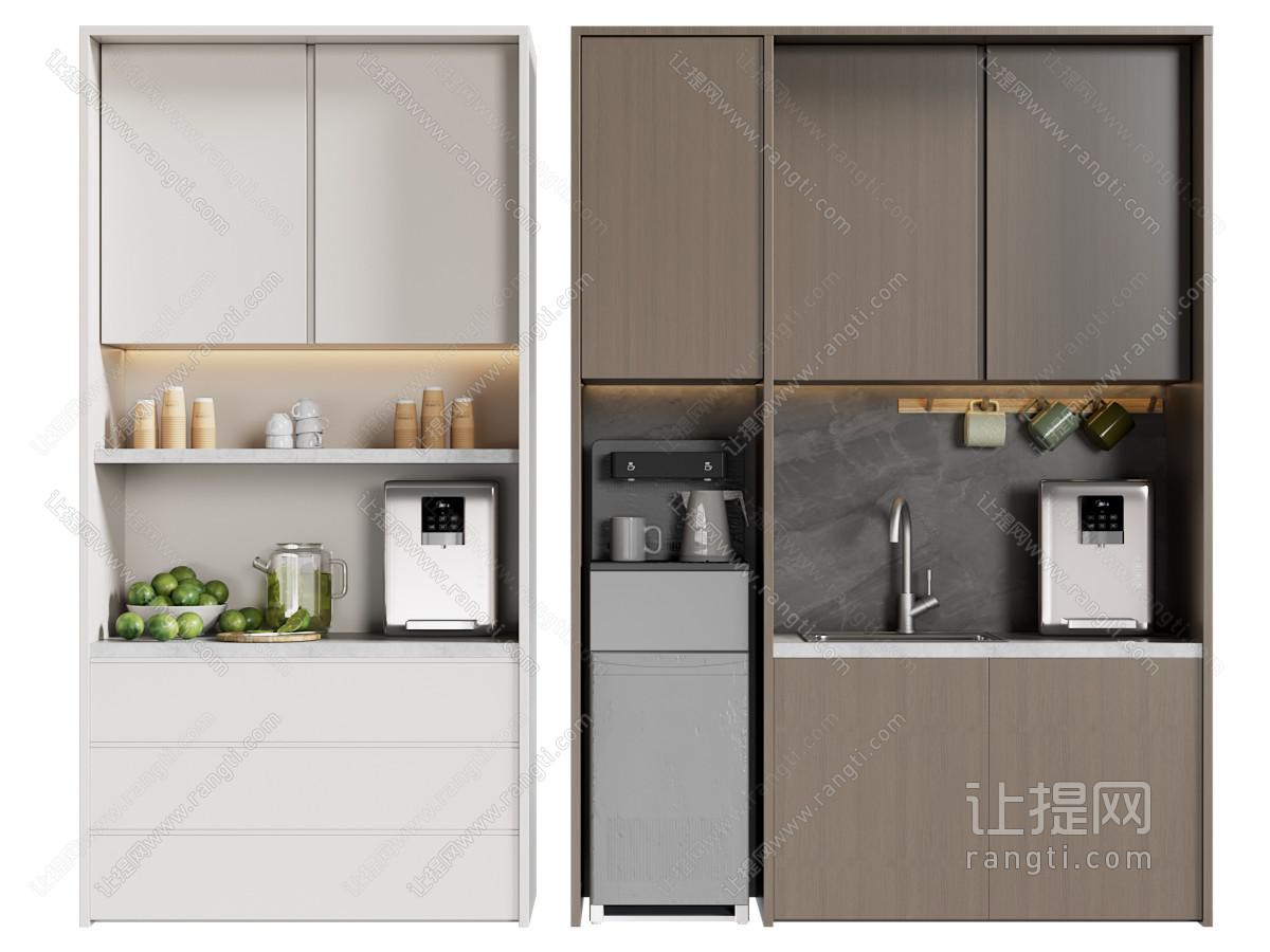 现代茶水柜 茶水间 茶吧机